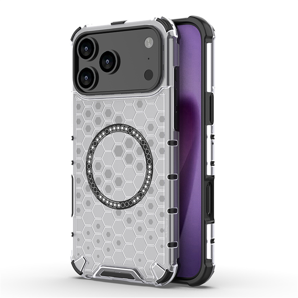 Clear Shockproof Bumper Case - เคสแม่เหล็กเกราะรังผึ้งใสสุดหรูสำหรับ iPhone 17 18 16 15